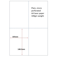 White A4 100gm laser paper micro perforated 105 x148.5mm