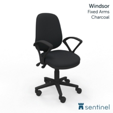 Windsor Highback Operator Chair + Arms Black Fabric